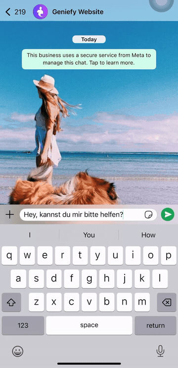 Geniefy auf WhatsApp: ein Anrufer schickt ein Dokument, Geniefy versteht es und ordnet es dem Anliegen zu.